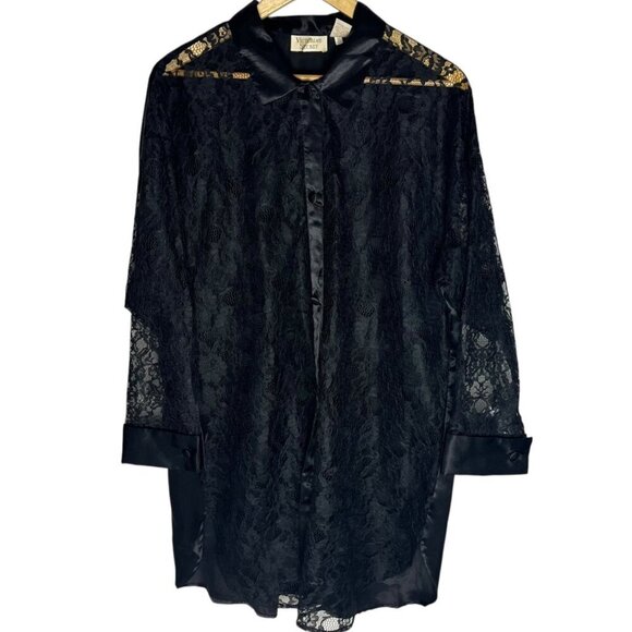 Vintage Gold Label Victorias Secret Satin And Lace Robe Black‎ Whimsigoth M/L - Picture 2 of 7